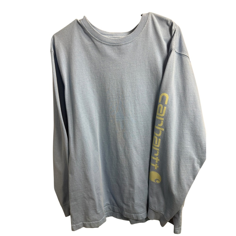 Carhartt Mens Loose Fit Long Sleeve Sleeve Logo Graphic T Shirt Light Blue L